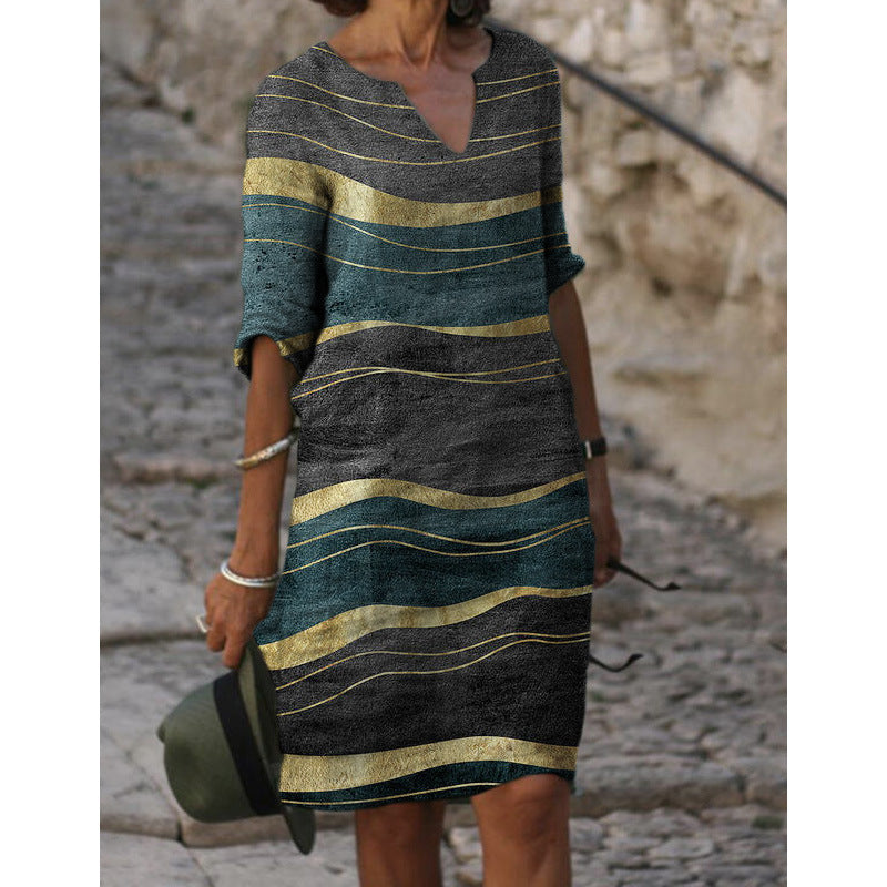 Damen Sommerliches Leinenkleid mit modernem Muster EB