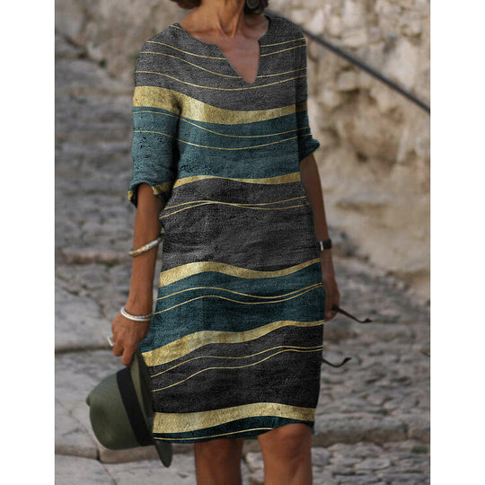 Damen Sommerliches Leinenkleid mit modernem Muster EB
