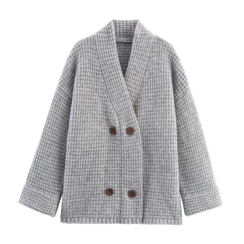 Damen gesteppte Strickjacke mit dekorativem Knopfverschluss und hohem Kragen EB