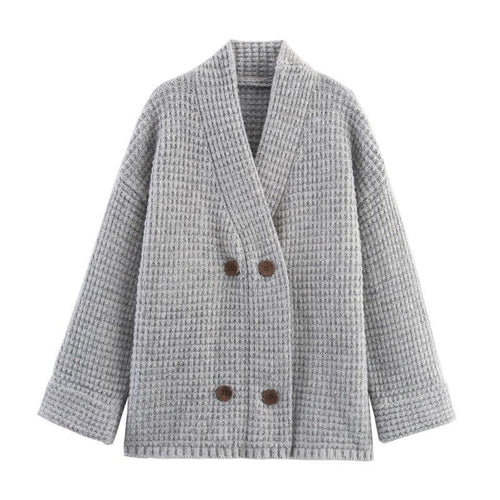Damen gesteppte Strickjacke mit dekorativem Knopfverschluss und hohem Kragen EB