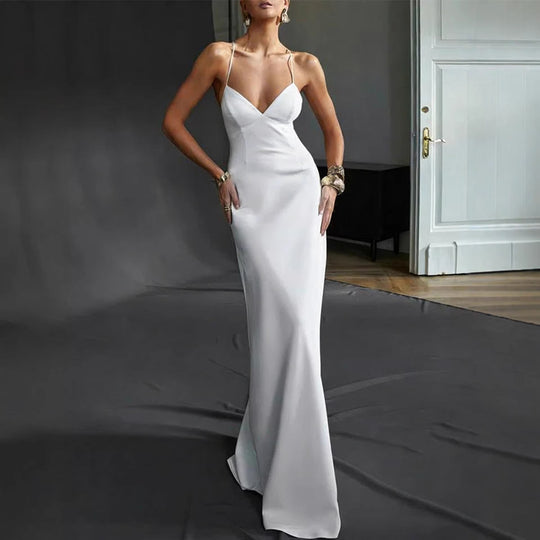 Damen Elegantes Abendkleid mit tiefem V-Ausschnitt und schulterfreien Trägern EB