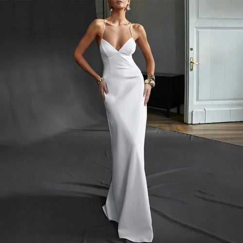 Damen Elegantes Abendkleid mit tiefem V-Ausschnitt und schulterfreien Trägern EB