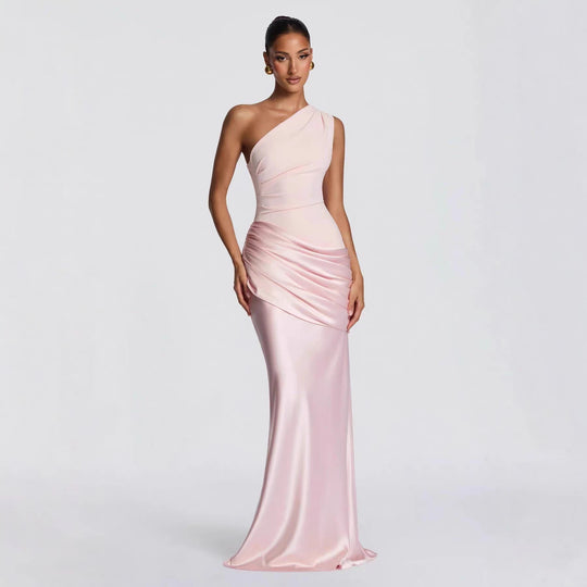 Damen elegantes asymmetrisches Satin-Abendkleid mit Drapé-Design EB