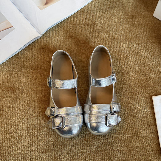 Damen Mary Jane Ballerinas mit Doppelriemen und modischem Schnallenverschluss EB