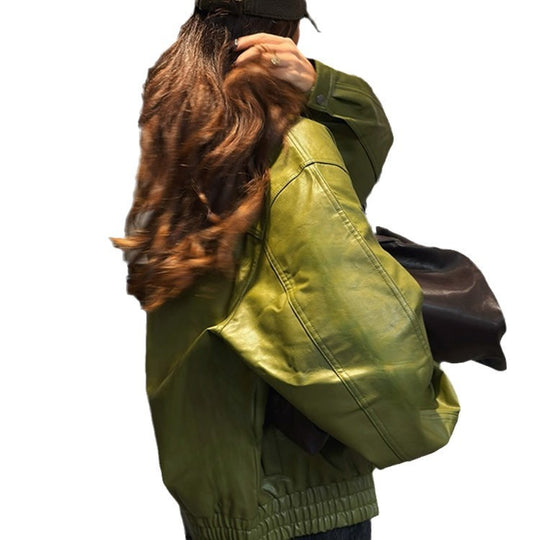 Damen Kunstlederjacke im lässigen Cropped-Stil mit praktischen Taschen EB