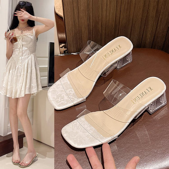 Damen transparente Mules mit blockiertem Acrylabsatz EB