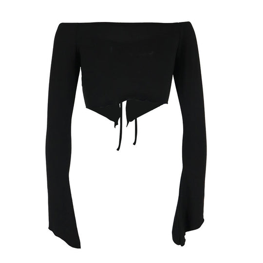 Damen Kapuzen Crop-Oberteil mit weitem Ärmel und Kordelzug EB