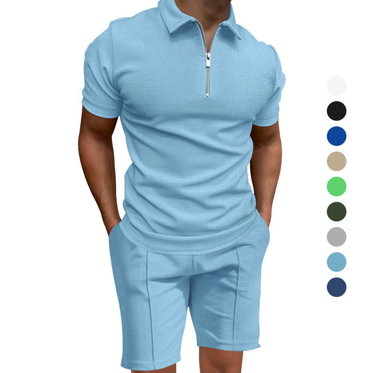 Herren Polo- und Shorts-Set mit modernem Reißverschluss und elastischem Bund EB