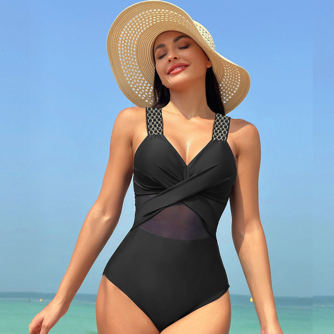 Damen Einteiliger Badeanzug mit stylishen Mesh-Elementen EB