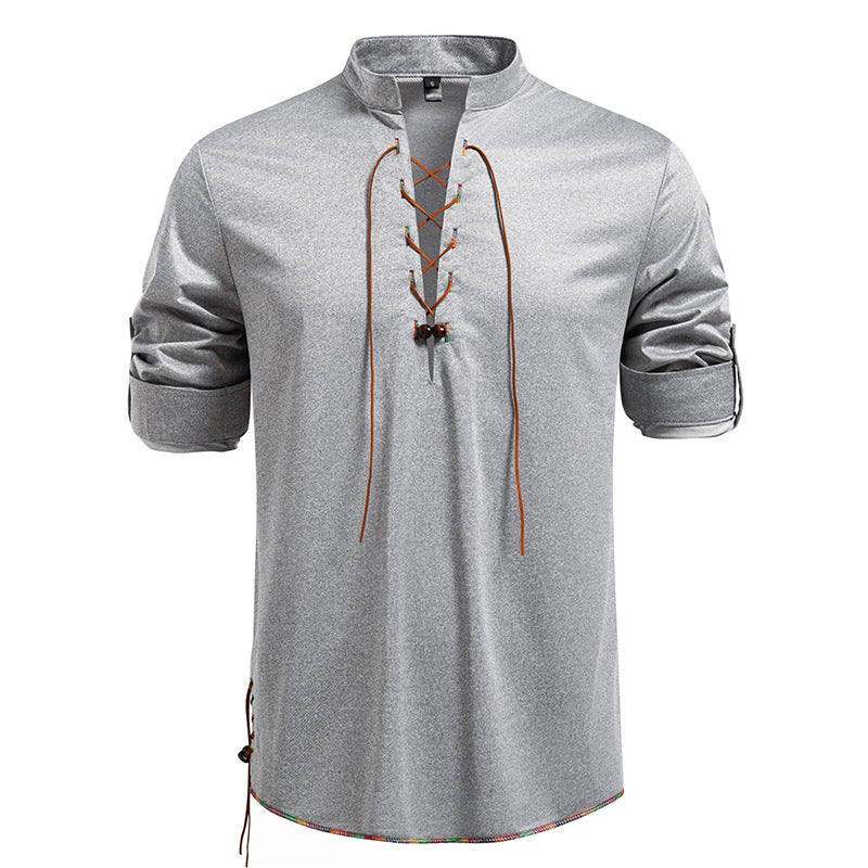 Herren Langarmshirt mit Kordelzug und Stehkragen EB