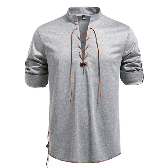 Herren Langarmshirt mit Kordelzug und Stehkragen EB
