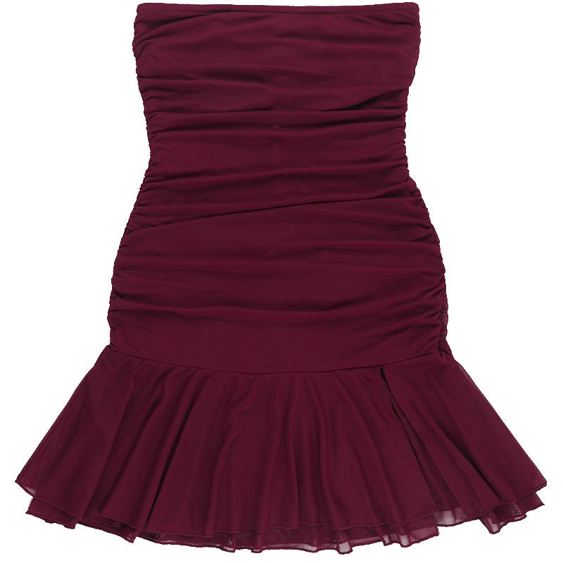 Damen Kleid mit raffiniertem Rüschendetail und seitlichem Schlitz EB