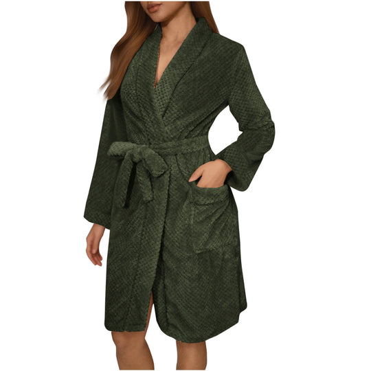 Damen Kuscheliger Bademantel mit Gürtel und Taschen EB