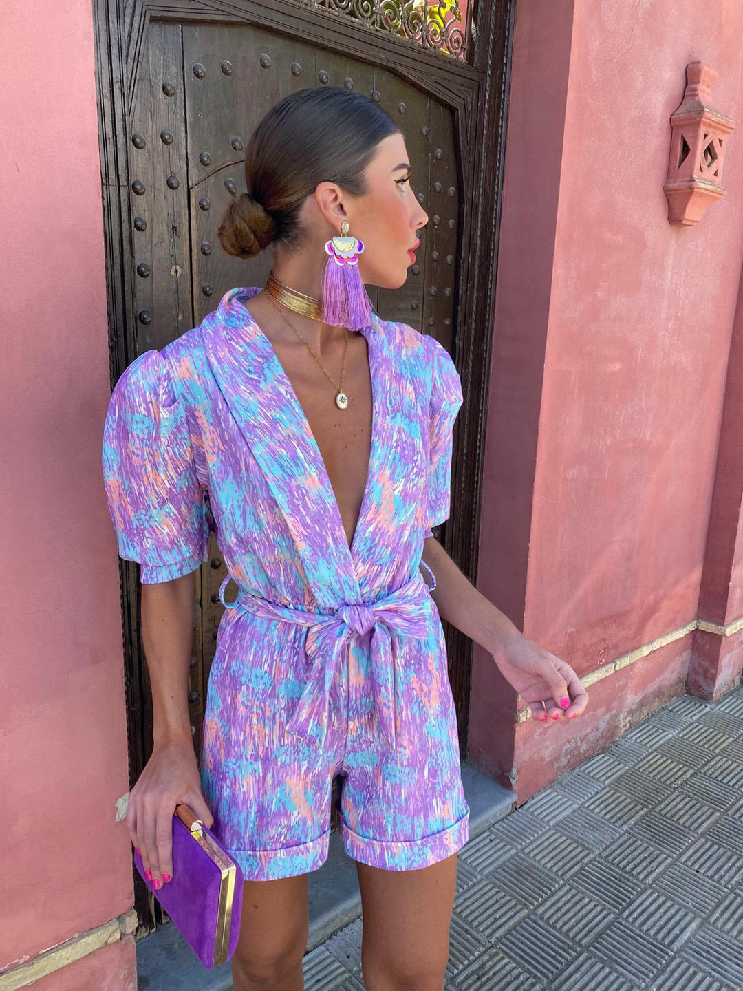 Damen modischer Jumpsuit mit lässigem Schnitt und tailliertem Gürtel EB