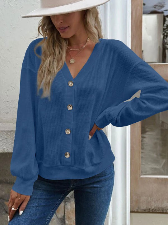 Damen lässige Strickjacke mit Knopfleiste EB
