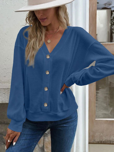Damen lässige Strickjacke mit Knopfleiste EB