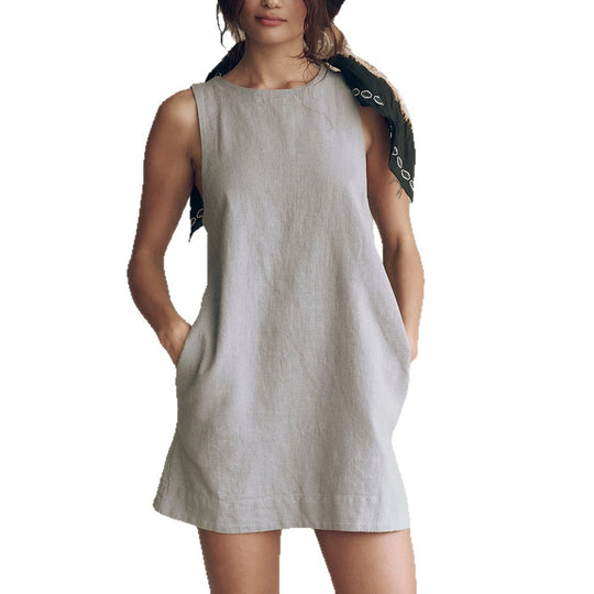 Damen Leichtes Leinensommerkleid EB