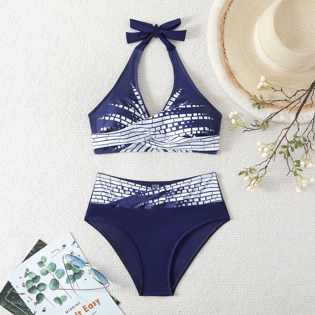 Damen Triangel-Bikini mit modischem Schnitt und graphischem Design EB