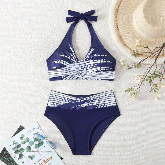 Damen Triangel-Bikini mit modischem Schnitt und graphischem Design EB