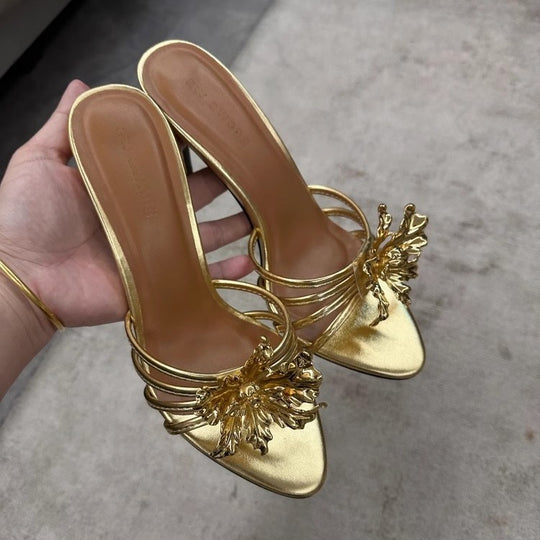 Damen offene High Heel Sandalen mit dekorativem Riemendesign EB