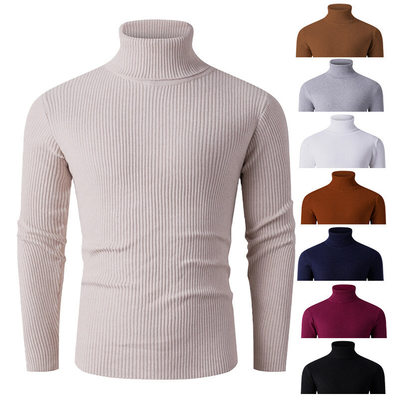 Herren nan taillierter Rippen-Strick Rollkragenpullover Slim Fit EB
