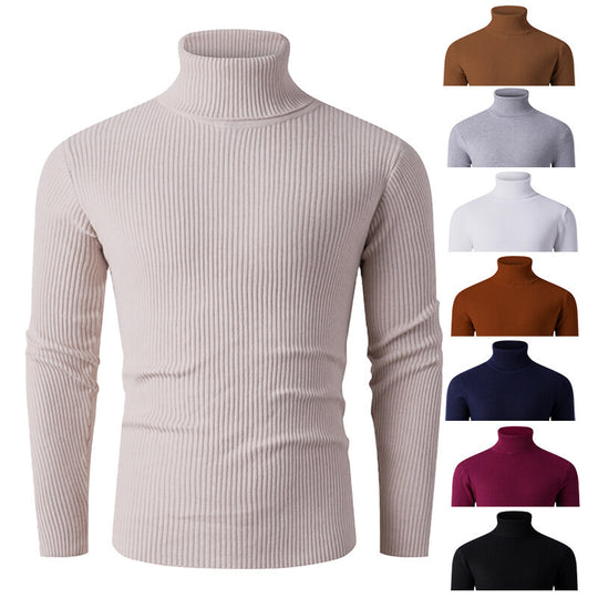 Herren nan taillierter Rippen-Strick Rollkragenpullover Slim Fit EB