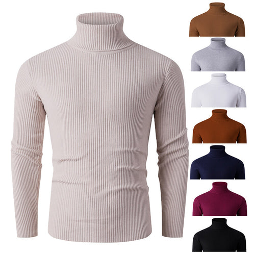 Herren nan taillierter Rippen-Strick Rollkragenpullover Slim Fit EB