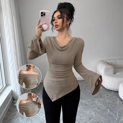 Damen Langarm Shirt mit Rippstruktur und weitem Ärmel EB