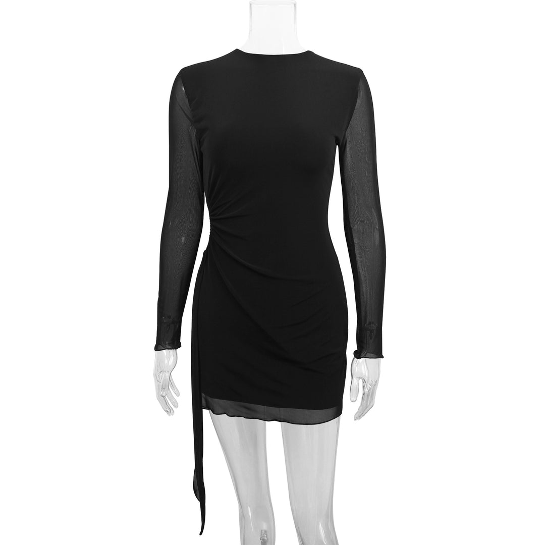 Damen elegantes Minikleid mit transparenten Ärmeln und seitlichem Schlitz EB