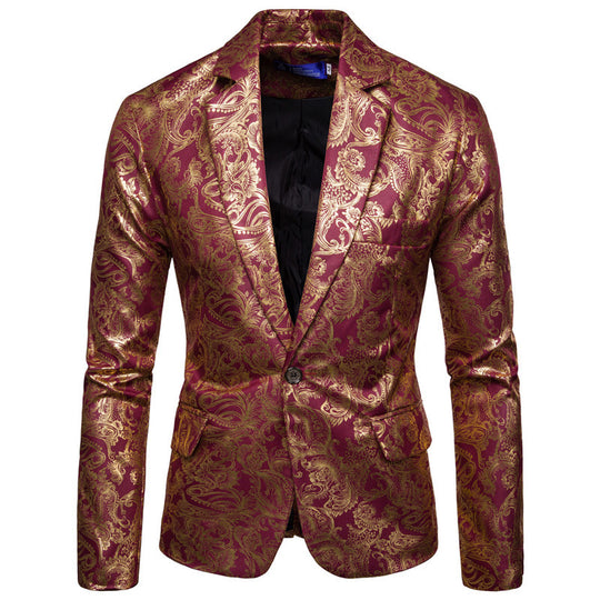 Herren exklusiver Paillettenblazer mit goldenen Verzierungen und modernem Schnitt EB