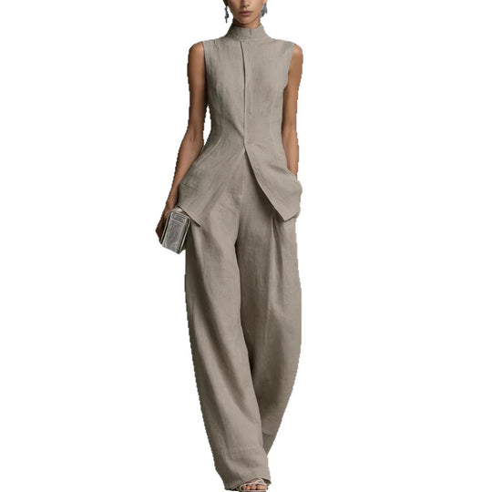 Damen Eleganter suit mit hochgeschlossenem Kragen und weitem Bein EB