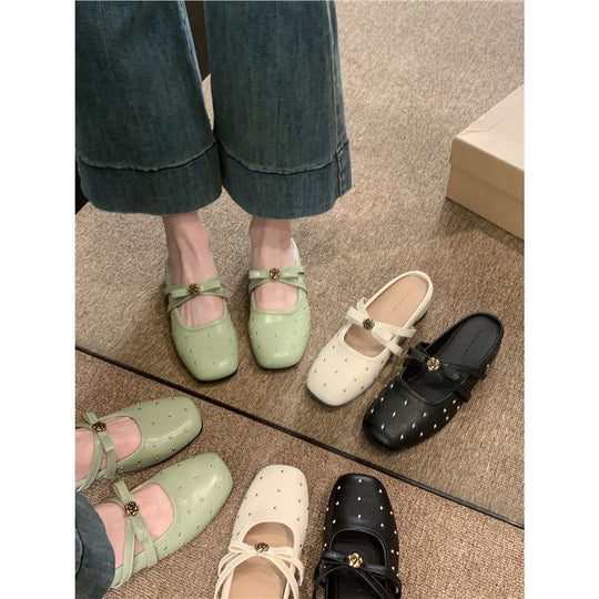 Damen elegante Ballerinas mit zierlicher Schleifenverzierung und funkelnden Akzenten EB