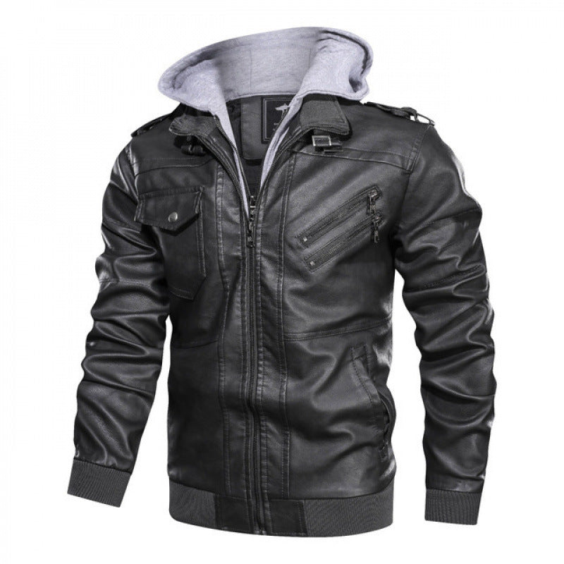 Herren jacke im modernen Biker-Stil mit abnehmbarer Kapuze EB