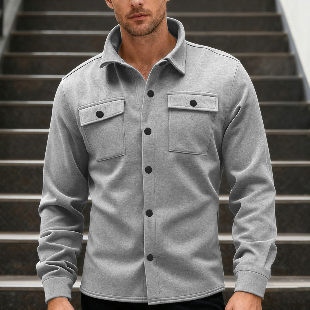 Herren nan Twill-Overshirt mit Hemdkragen, aufgesetzten Brustklappen und geradem Saum EB