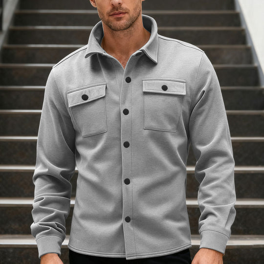 Herren nan Twill-Overshirt mit Hemdkragen, aufgesetzten Brustklappen und geradem Saum EB