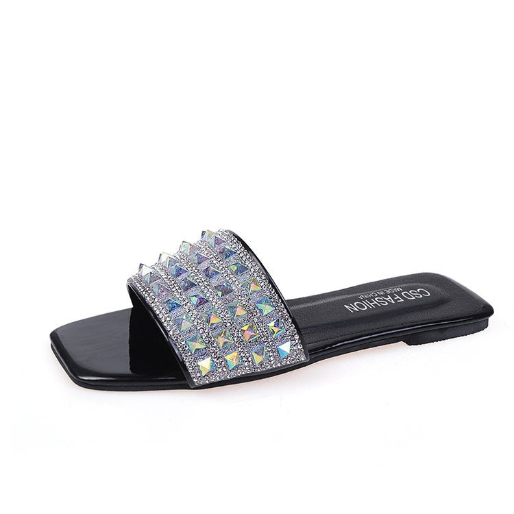 Damen elegante Riemchen-Pantoletten mit funkelndem Strass EB