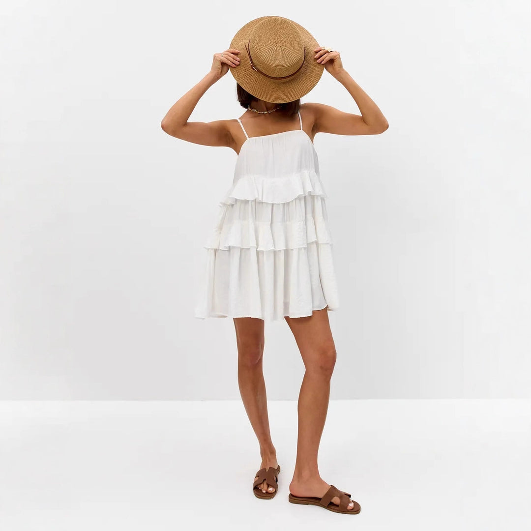 Damen Verspieltes Puffkleid aus leichtem Baumwollmaterial mit Rüschendetails EB
