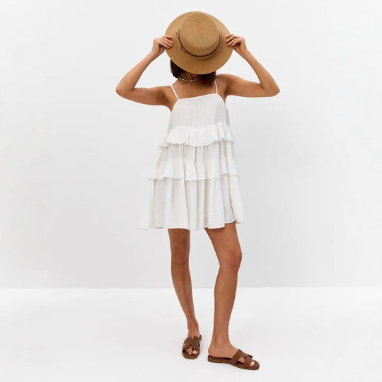 Damen Verspieltes Puffkleid aus leichtem Baumwollmaterial mit Rüschendetails EB