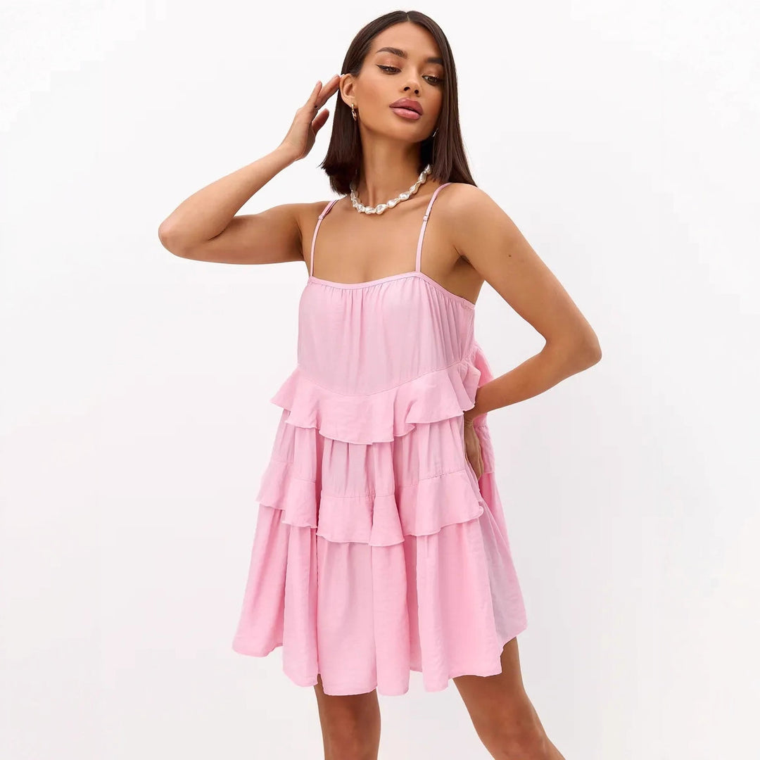 Damen Verspieltes Puffkleid aus leichtem Baumwollmaterial mit Rüschendetails EB
