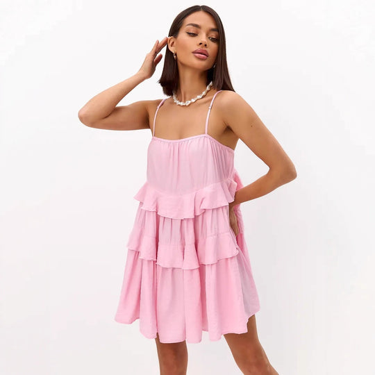 Damen Verspieltes Puffkleid aus leichtem Baumwollmaterial mit Rüschendetails EB