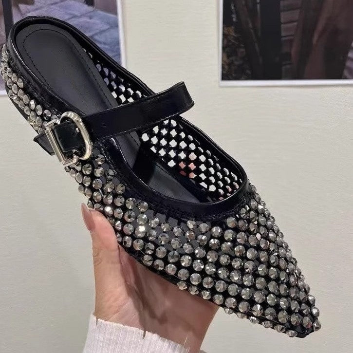 Damen elegante Slingback Ballerinas mit funkelnden Strassdetails EB