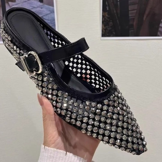 Damen elegante Slingback Ballerinas mit funkelnden Strassdetails EB