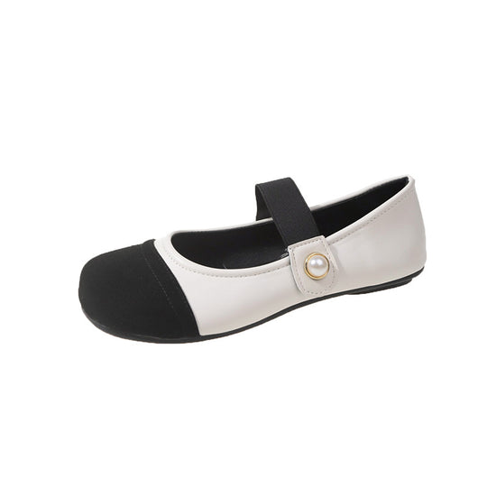 Damen Komfortable Ballerinas mit dekorativem Riemen und Perlenausschnitt EB