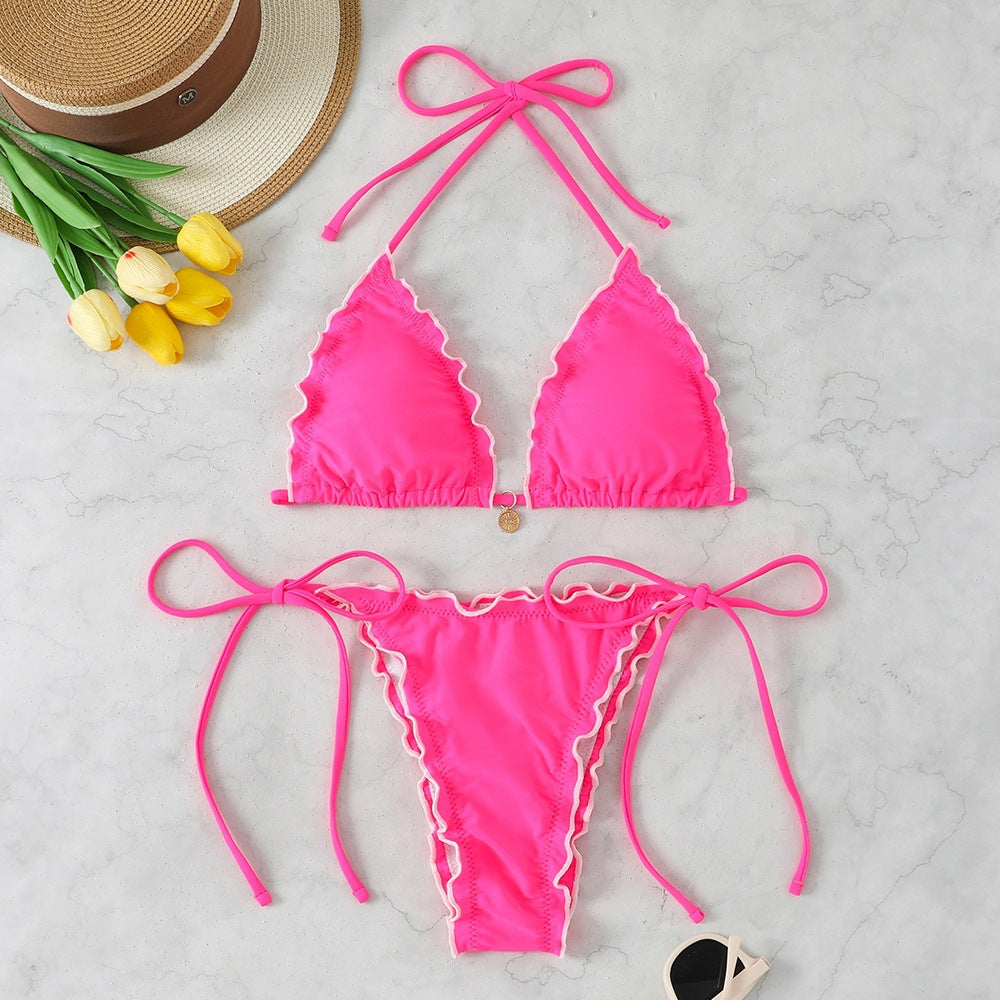 Damen Triangel-Bikini-Set mit verspieltem Rüschendetail EB