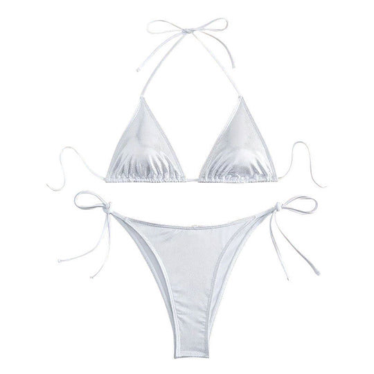 Damen Triangel-Bikini mit verstellbaren Schnürdetails und funkelndem Mesh-Material EB