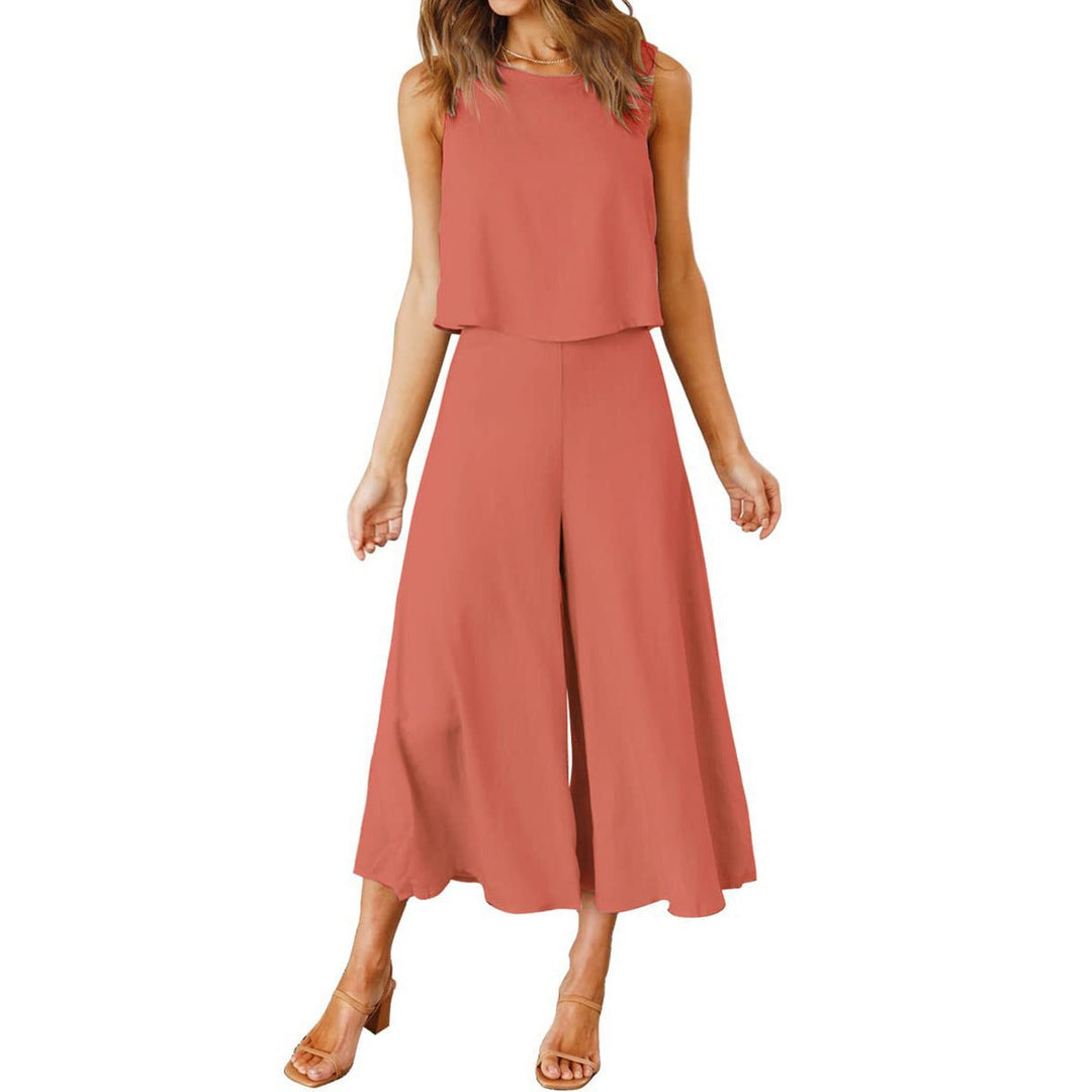 Damen lässiger Jumpsuit mit weit geschnittenem Beinen und leichtem Oberteil EB