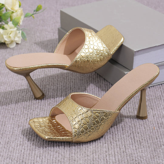 Damen elegante Slingback-Pantoletten mit Schlangenleder-Optik EB