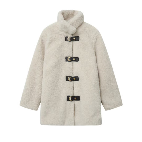 Damen kuschelige Fleecejacke mit dekorativen Knopfverschlüssen EB