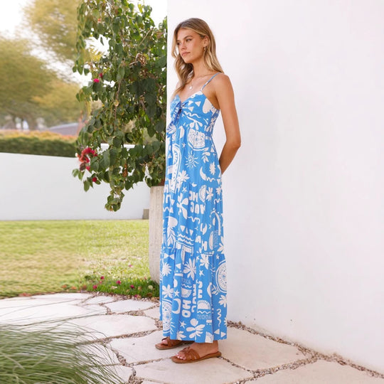 Damen Maxikleid mit verspieltem Knotendesign und luftiger A-Linie EB