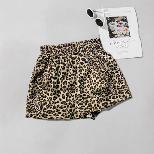 Damen Lockere Leoprint-Strandshorts EB